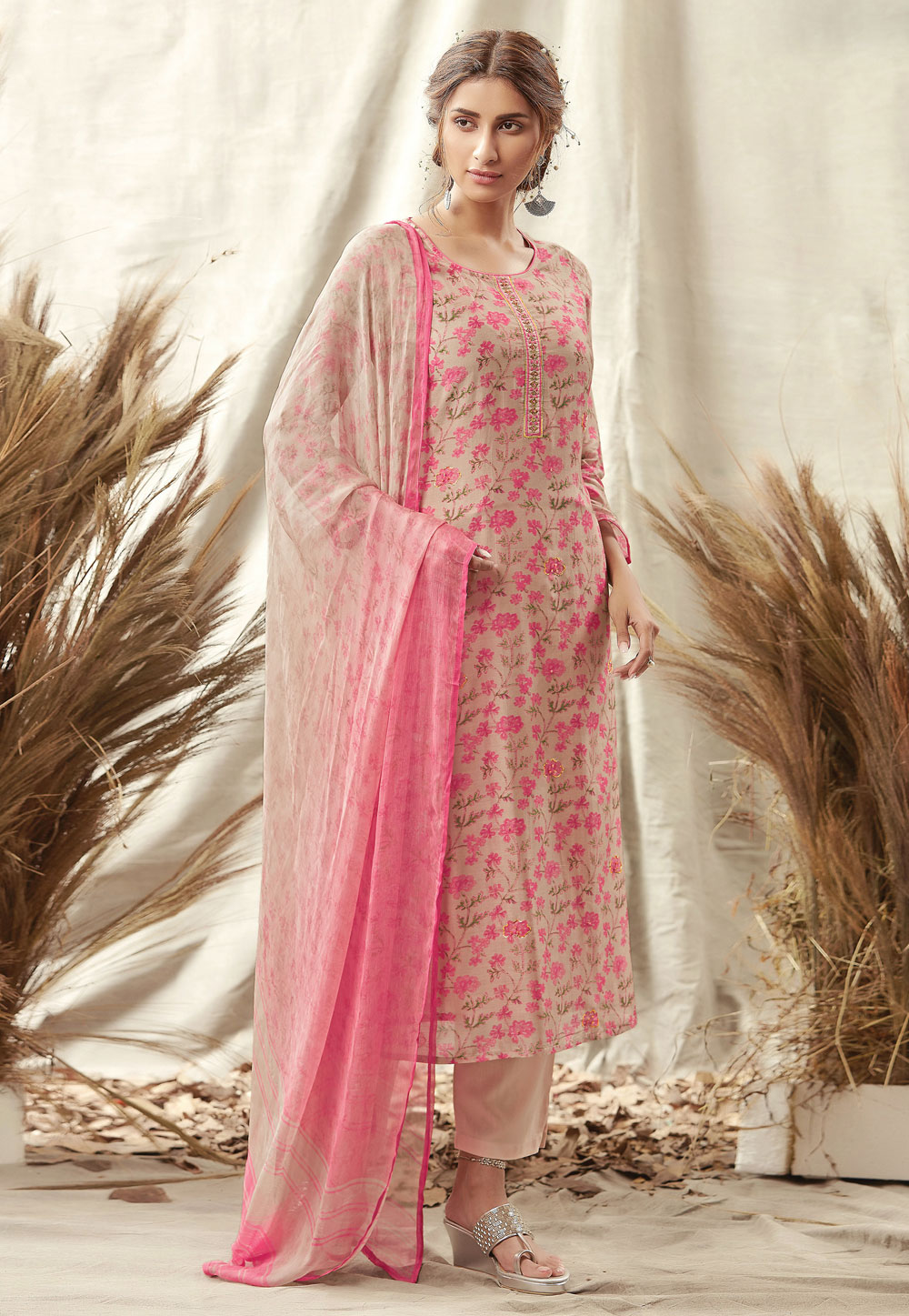 Pink Art Silk Printed Kameez With Pant 197587