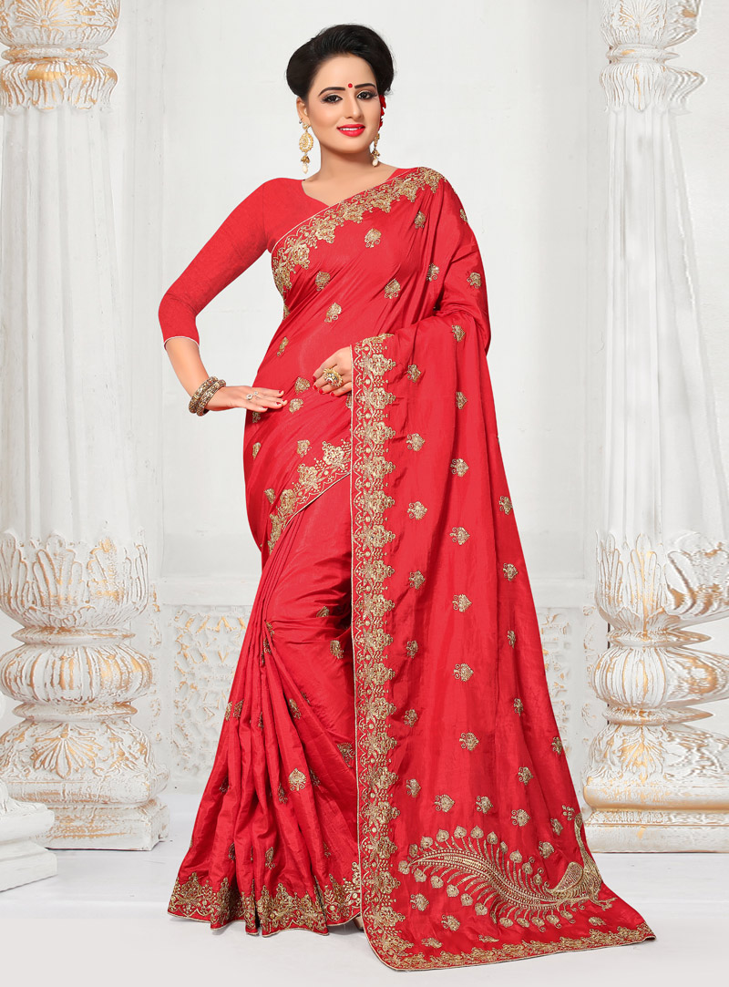 Red Silk Saree With Blouse 136876