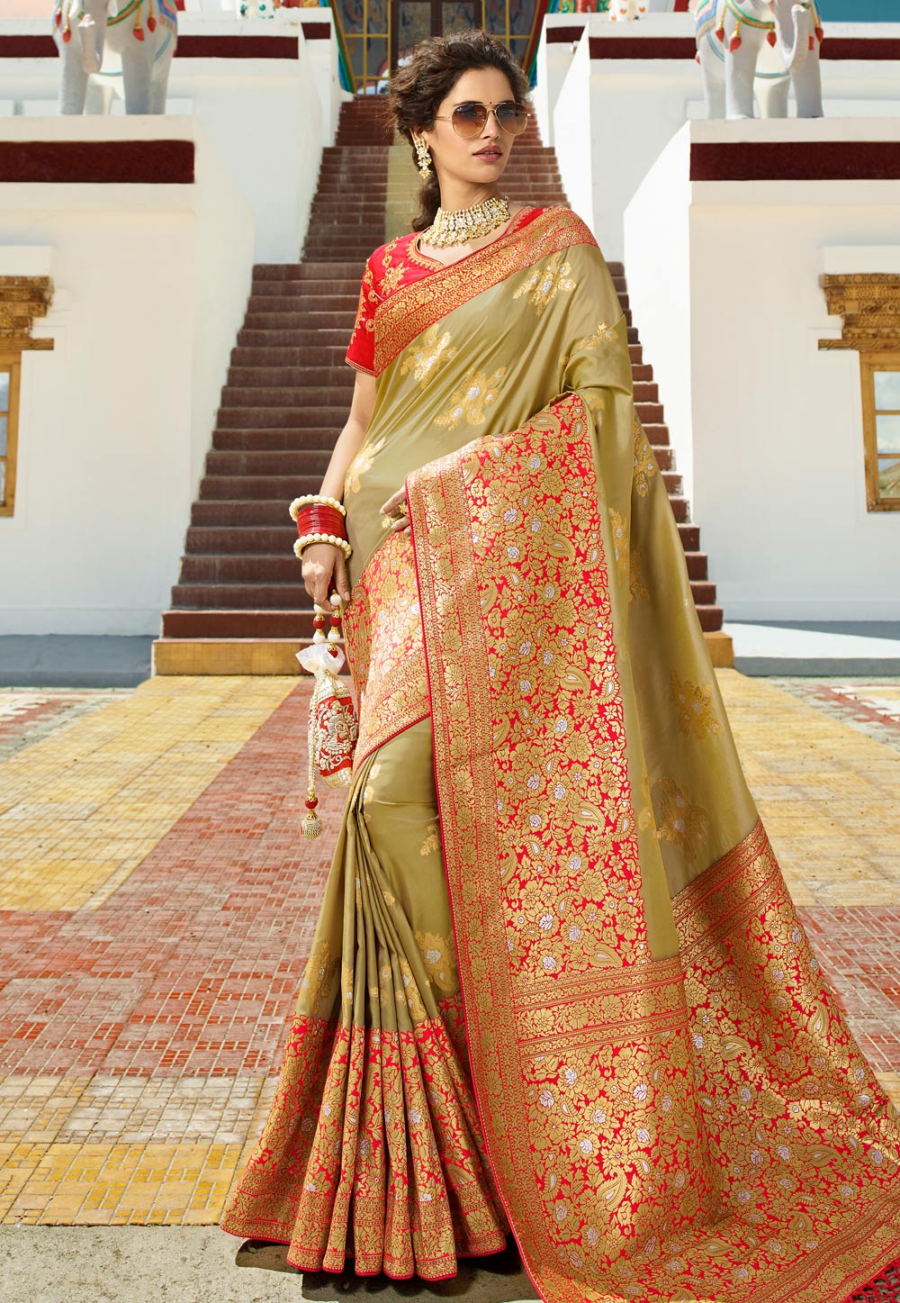 Olive Green Silk Embroidered Saree With Blouse 182569