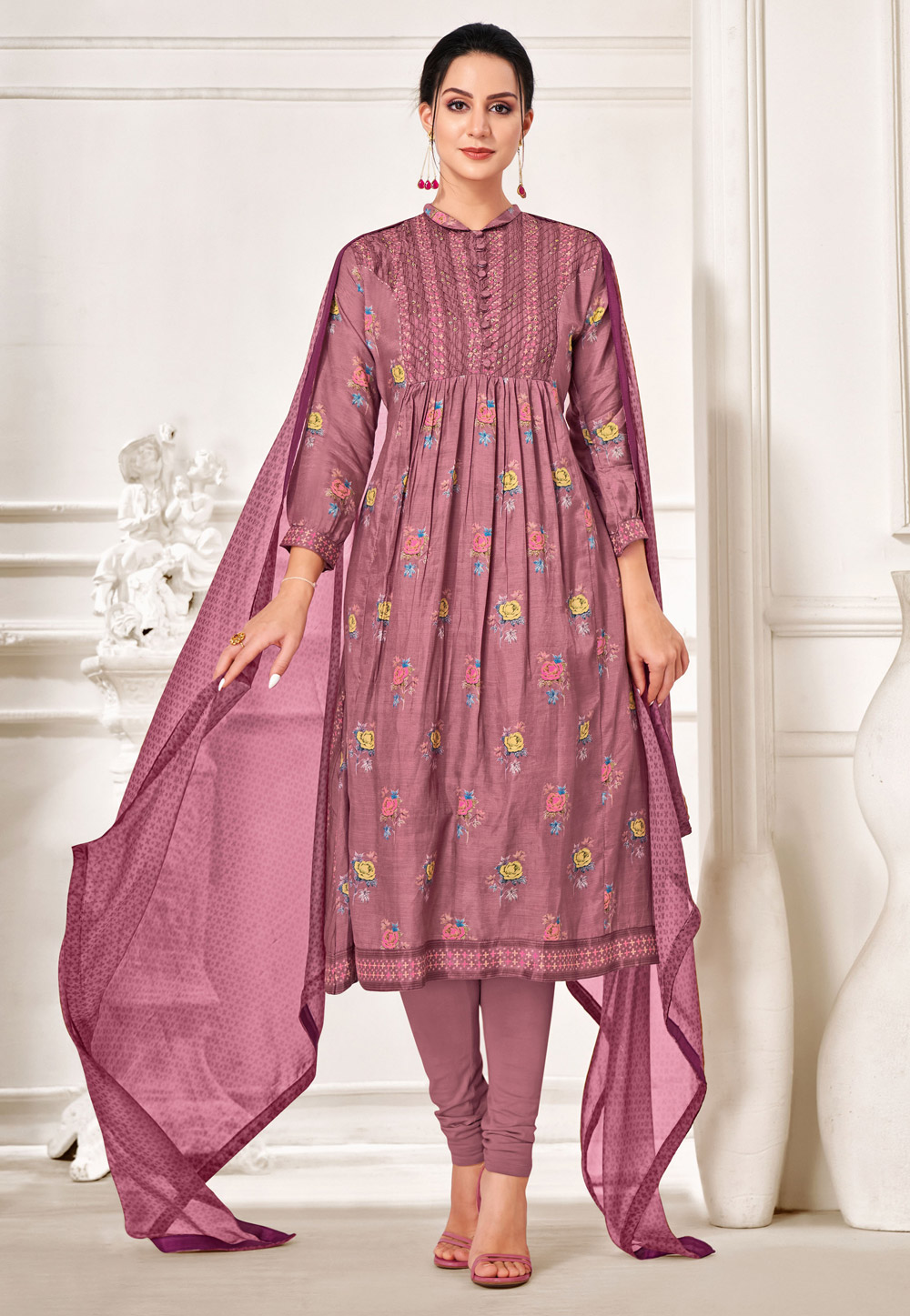 Pink Chanderi Cotton Churidar Salwar Suit 235741