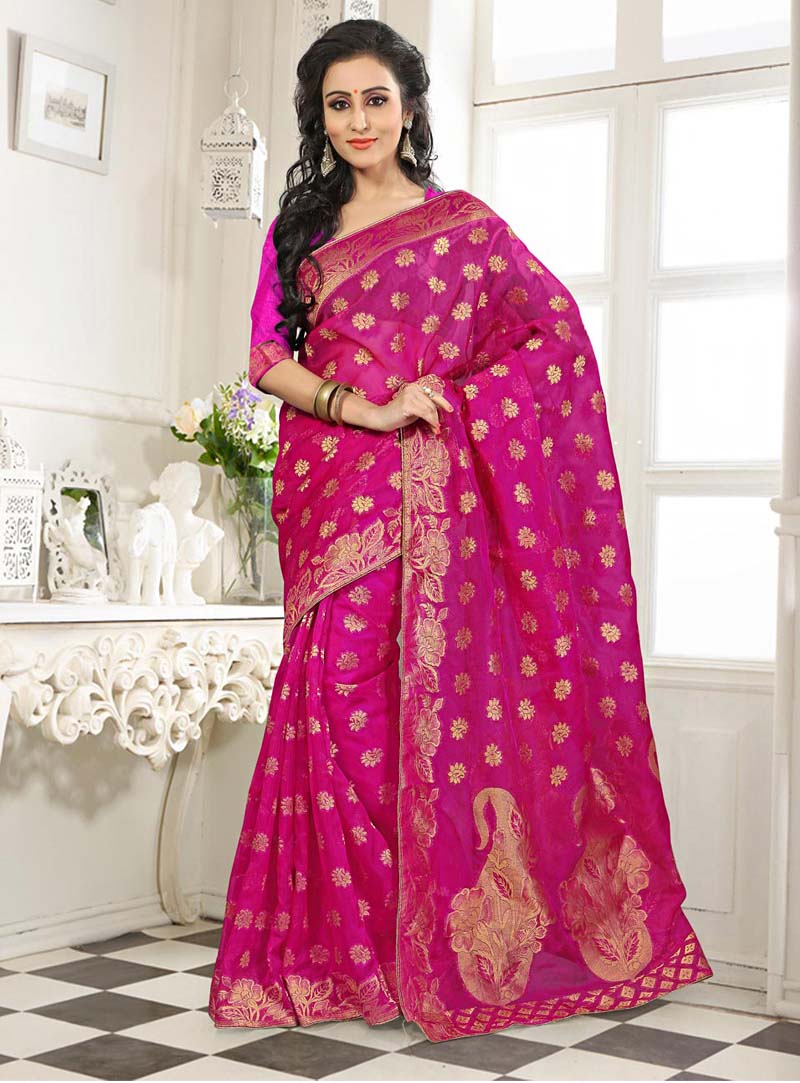 Magenta Banarasi Silk Saree With Blouse 64065