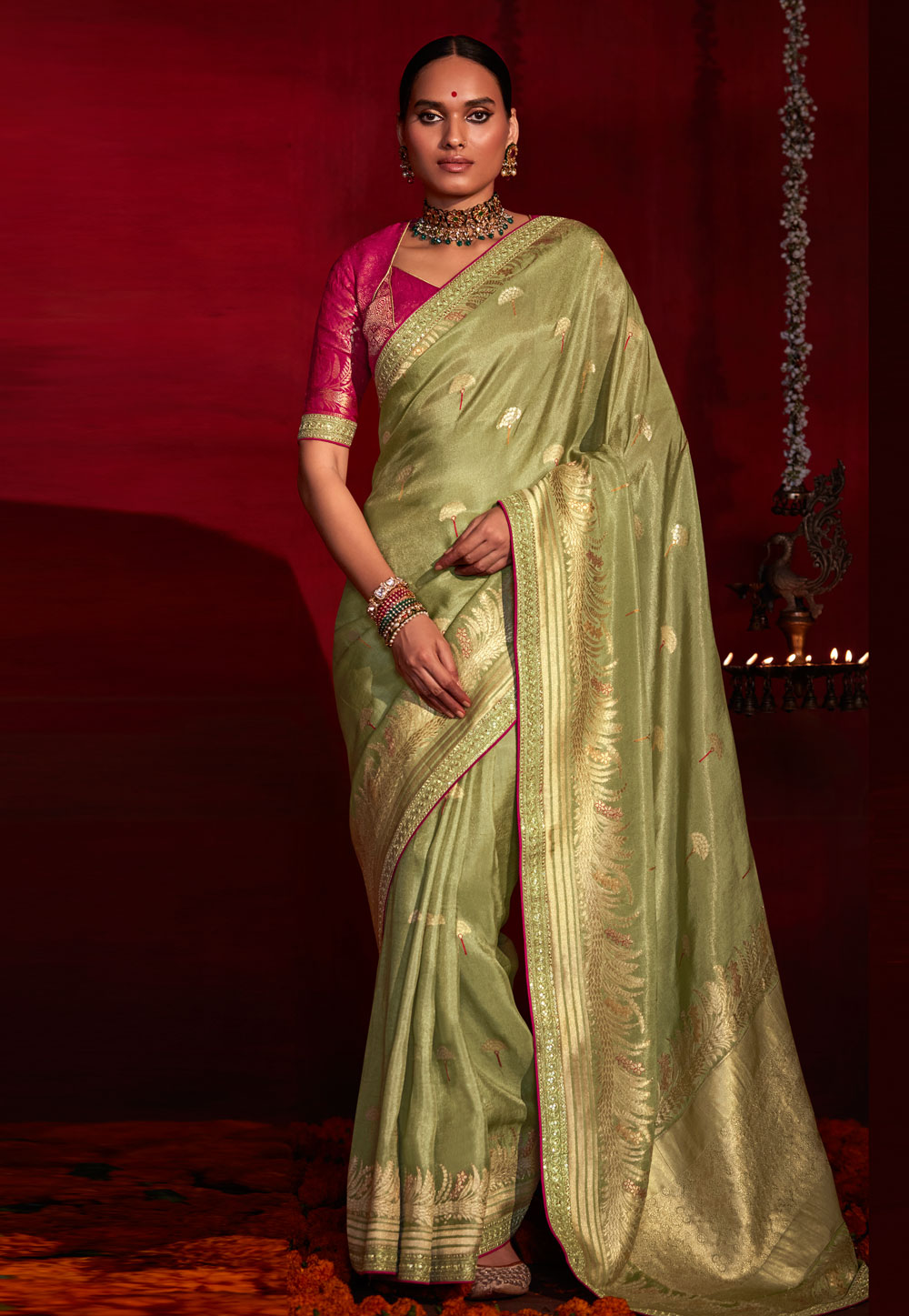 Light Green Silk Saree With Blouse 254419