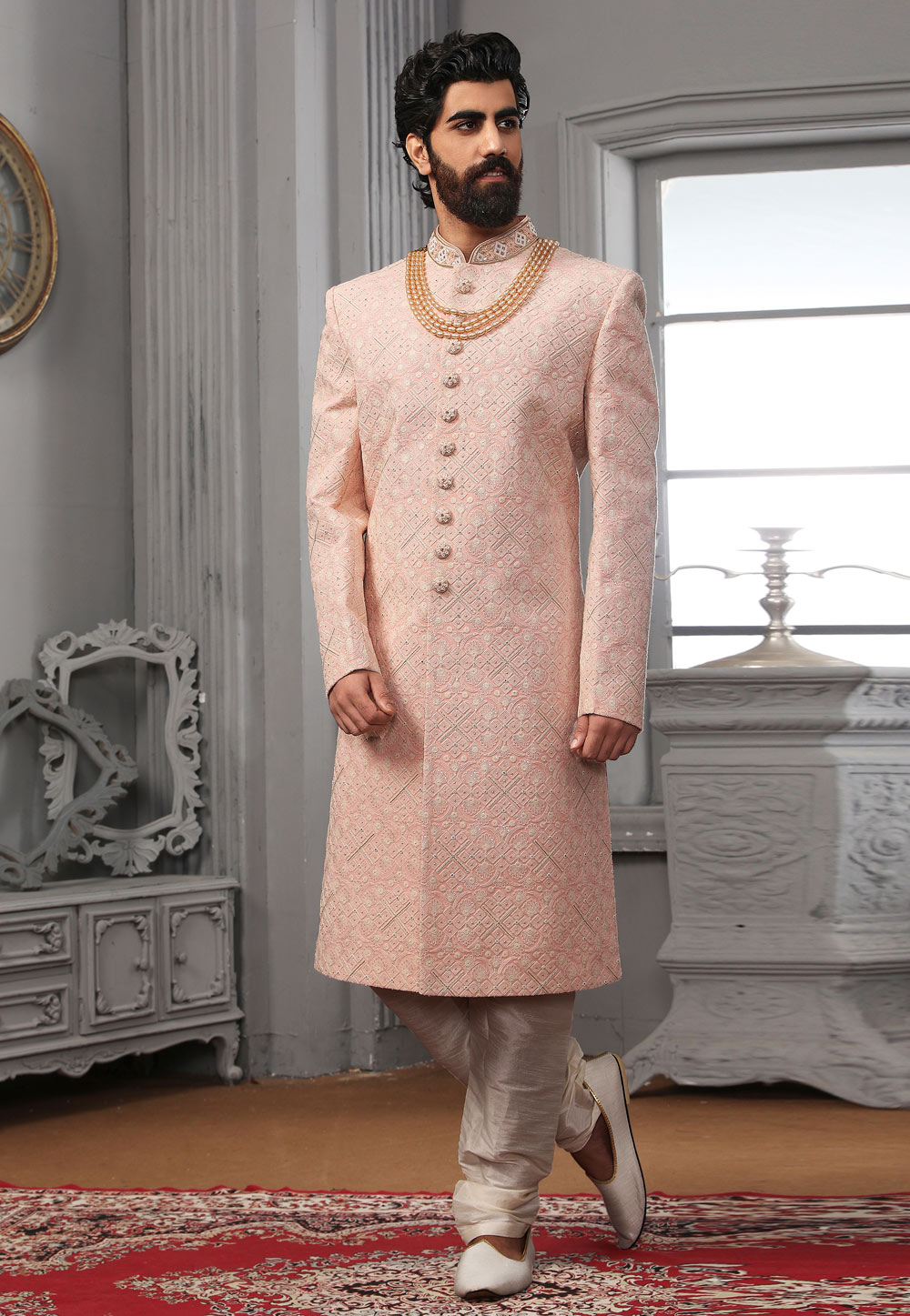 Pink Georgette Achkan Style Sherwani 240008