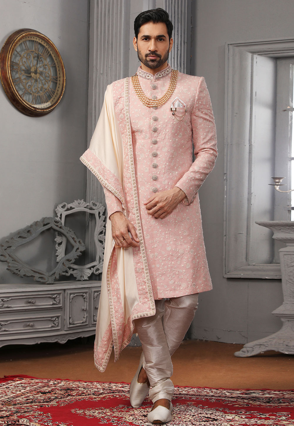Pink Georgette Achkan Style Sherwani 240009