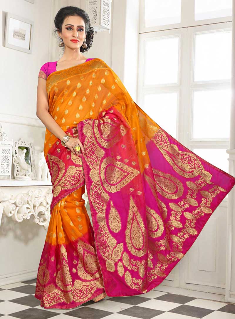 Yellow Banarasi Silk Saree With Blouse 64066