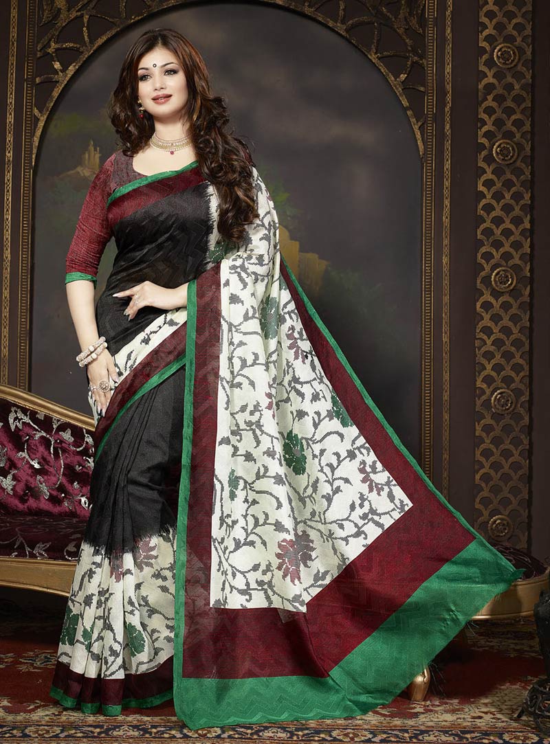 Ayesha Takia Black Art Silk Printed Saree With Blouse 75332
