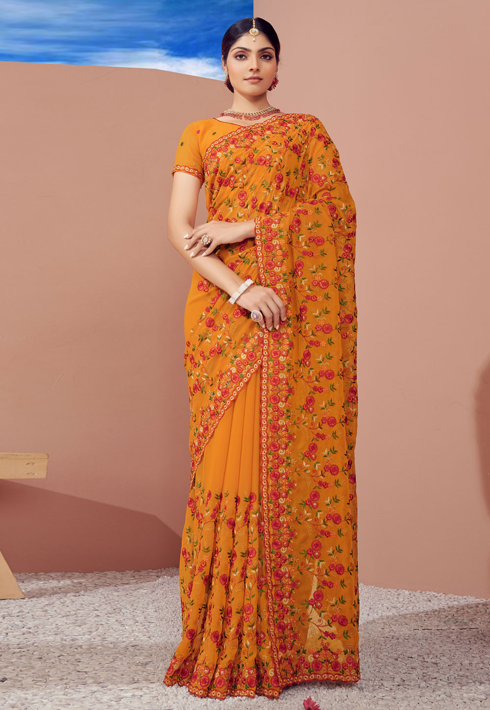 Mustard Georgette Saree With Blouse 247566