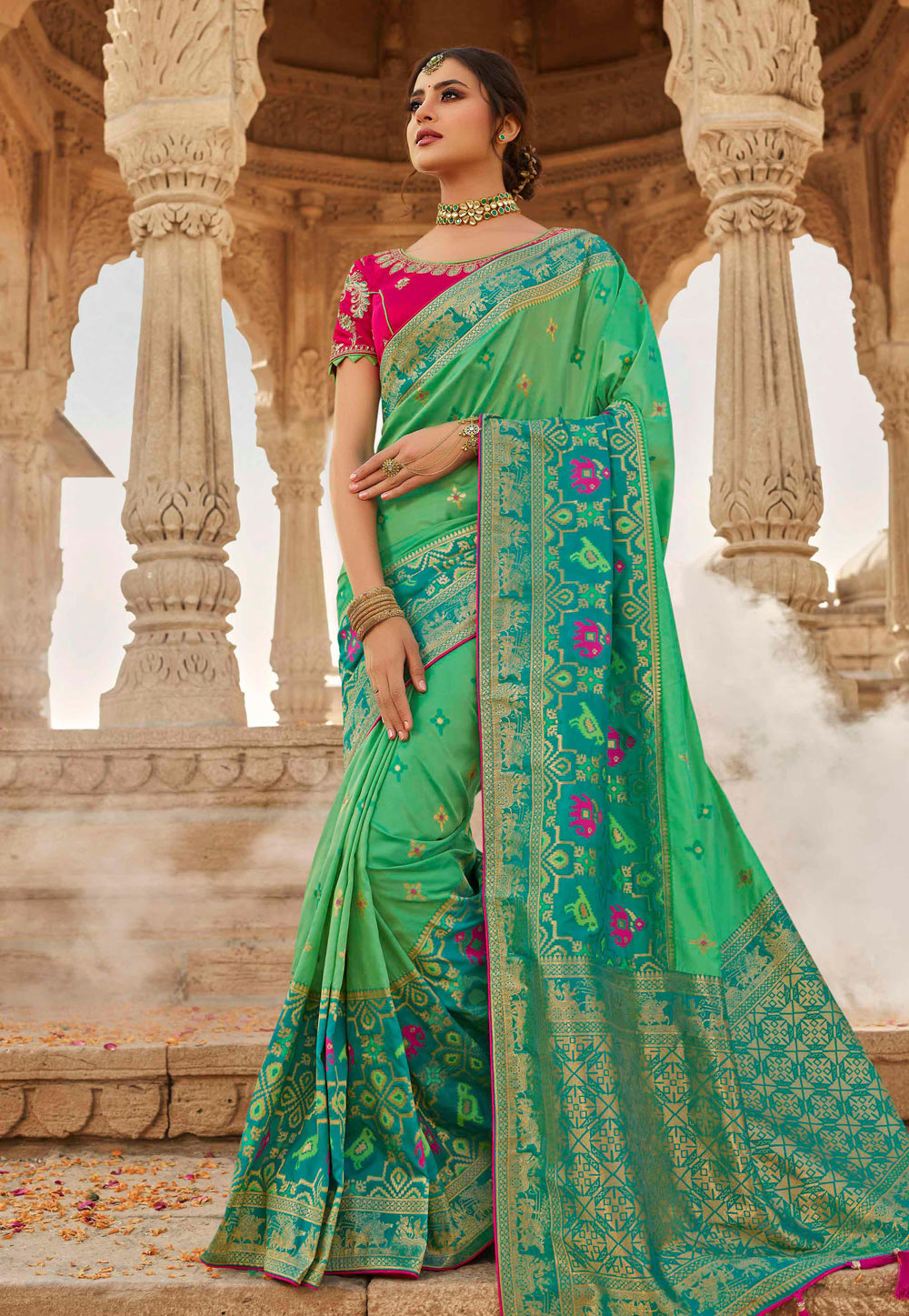Green Silk Saree With Blouse 219706
