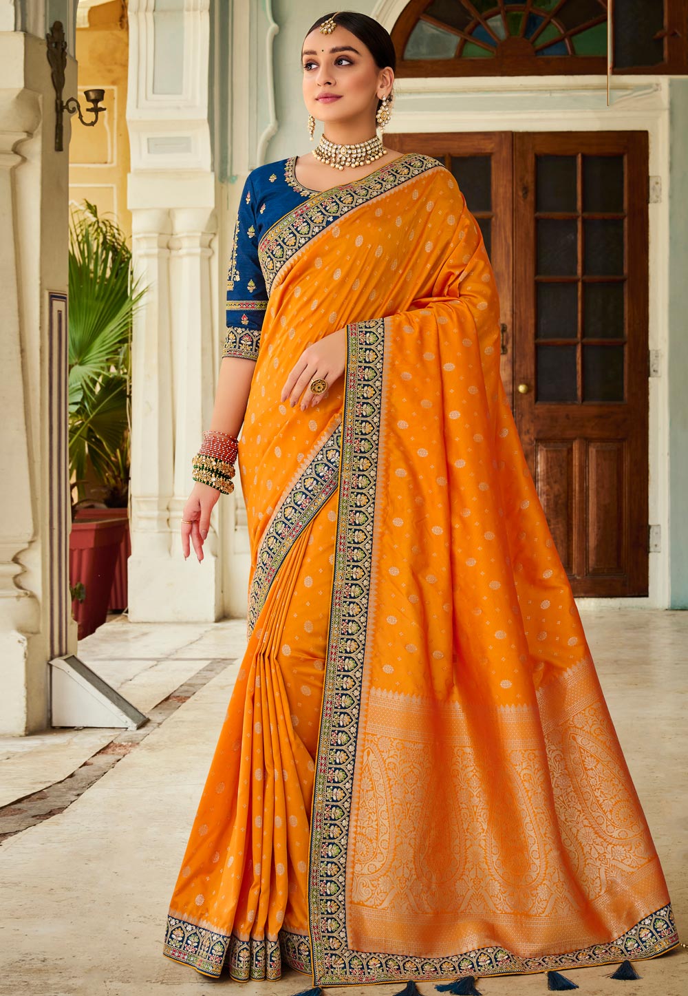 Orange Silk Saree With Blouse 232973