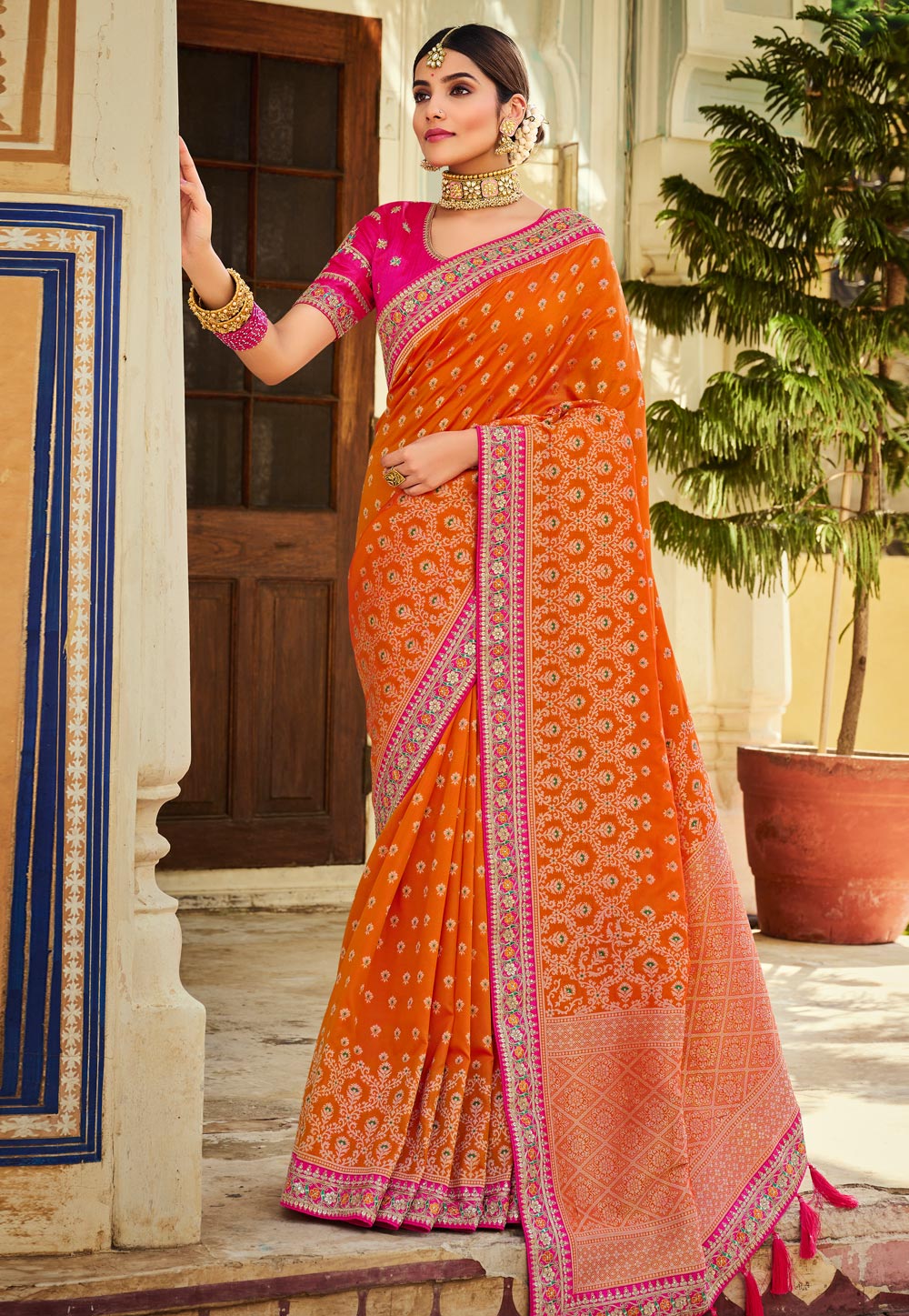Orange Silk Saree With Blouse 232975