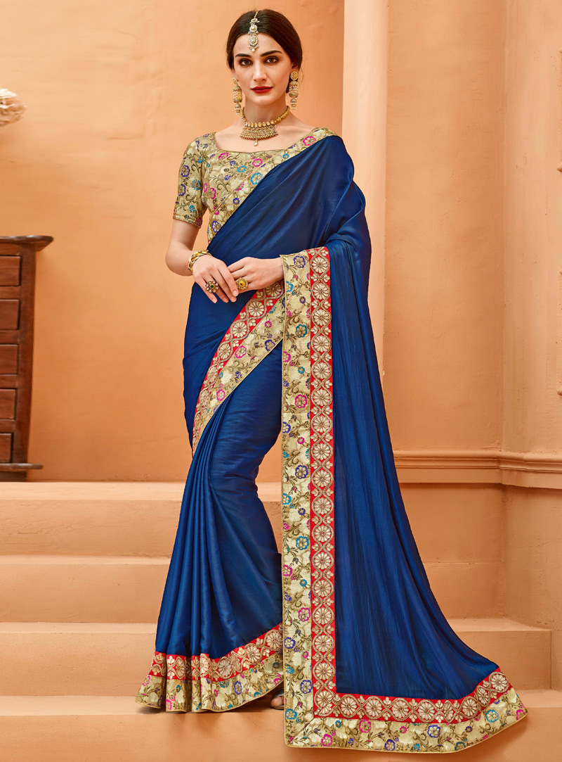 Navy Blue Crepe Saree With Blouse 116561