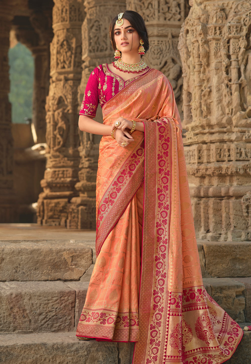 Peach Silk Saree With Blouse 241520