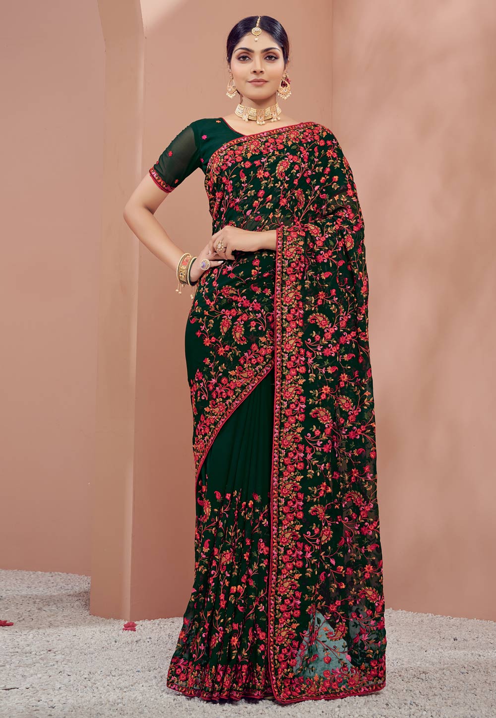 Green Georgette Saree With Blouse 247572