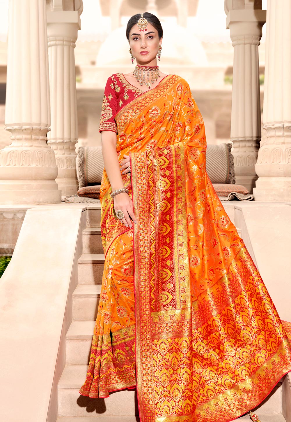 Orange Silk Saree With Blouse 249079