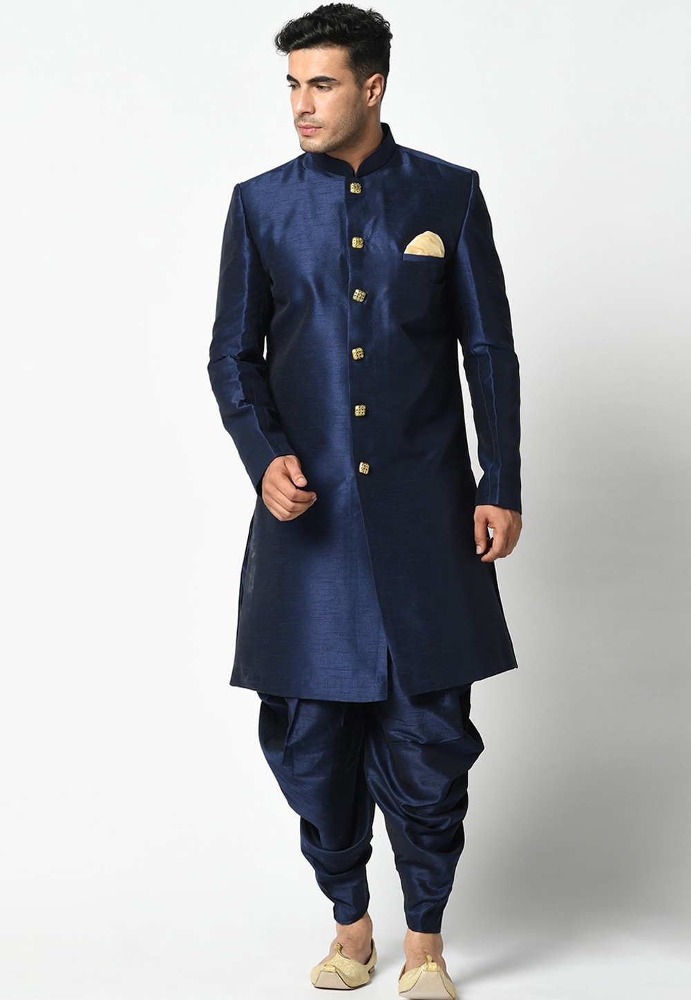 Navy Blue Dupion Silk Indo Western Suit 236547
