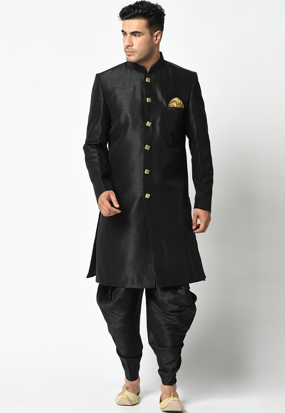 Black Dupion Silk Indo Western Suit 236549