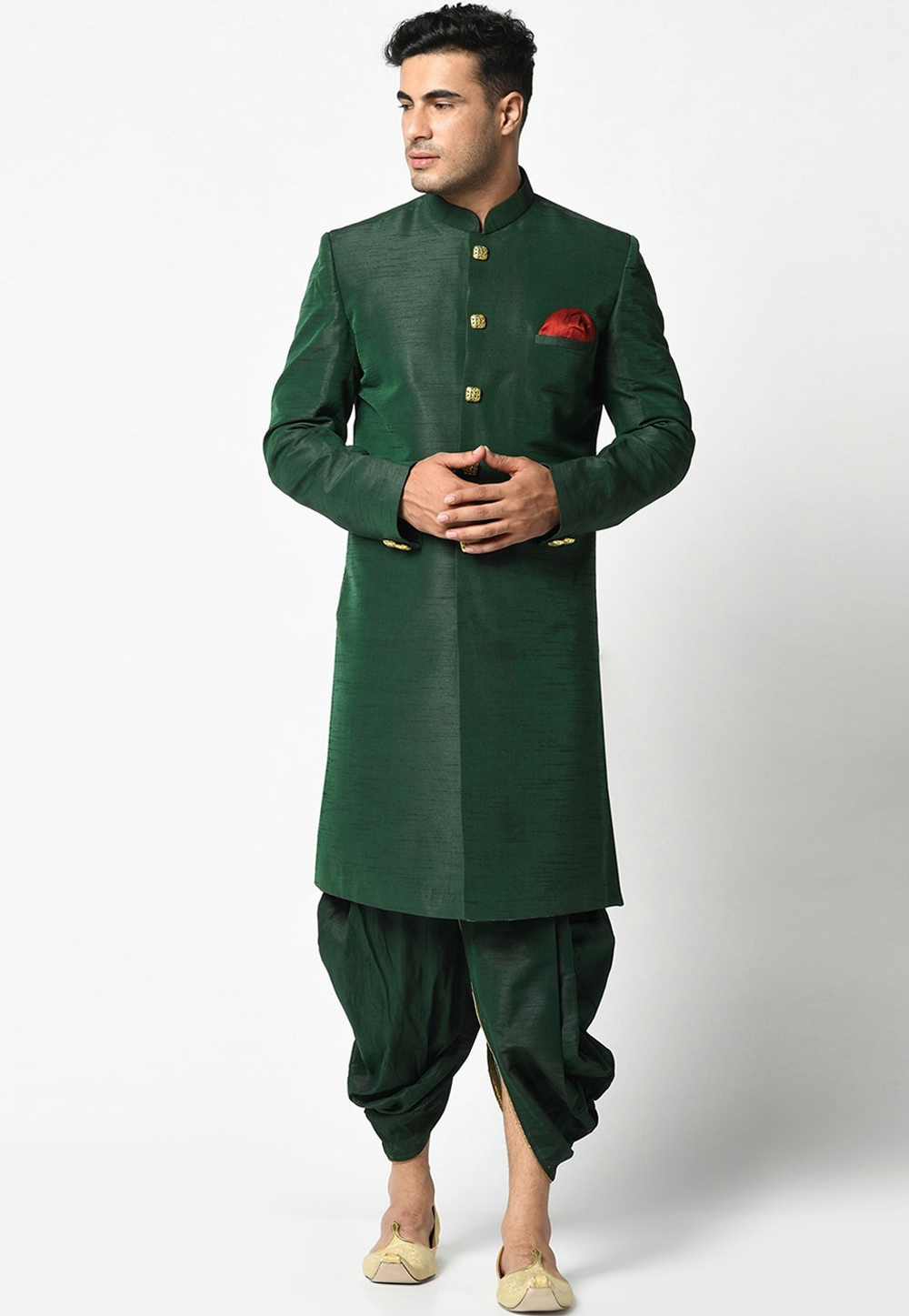 Green Dupion Silk Indo Western Suit 236550