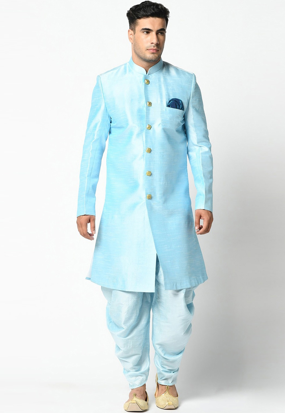 Sky Blue Dupion Silk Indo Western Suit 236551
