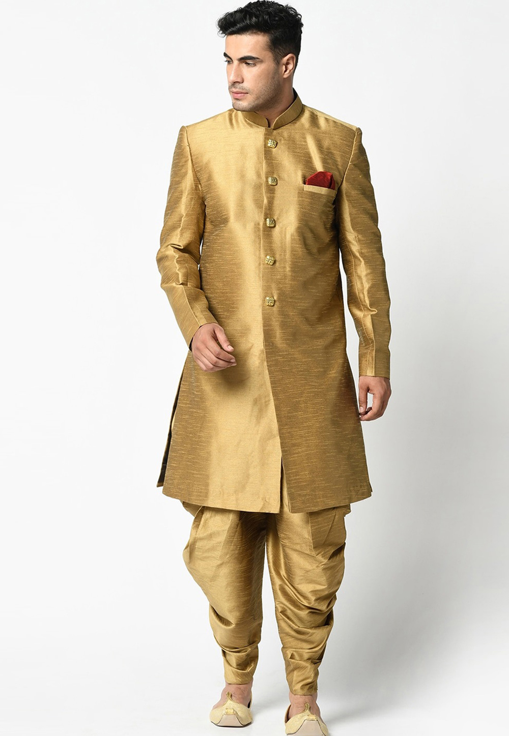 Golden Dupion Silk Indo Western Suit 236552