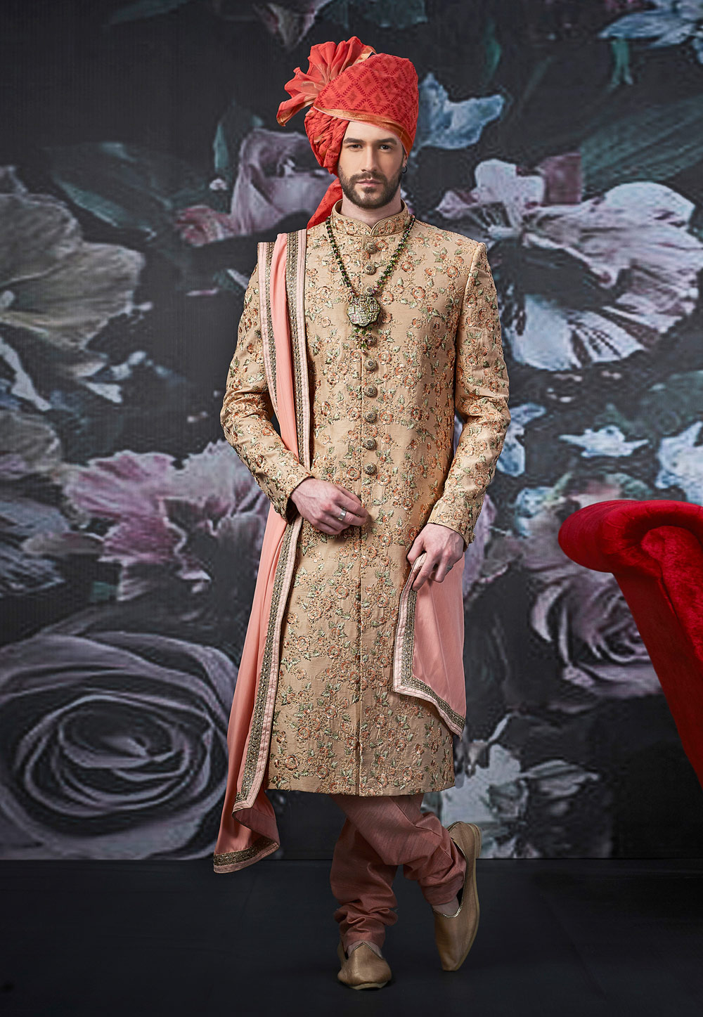 Golden Art Silk Readymade Royal Sherwani 189032