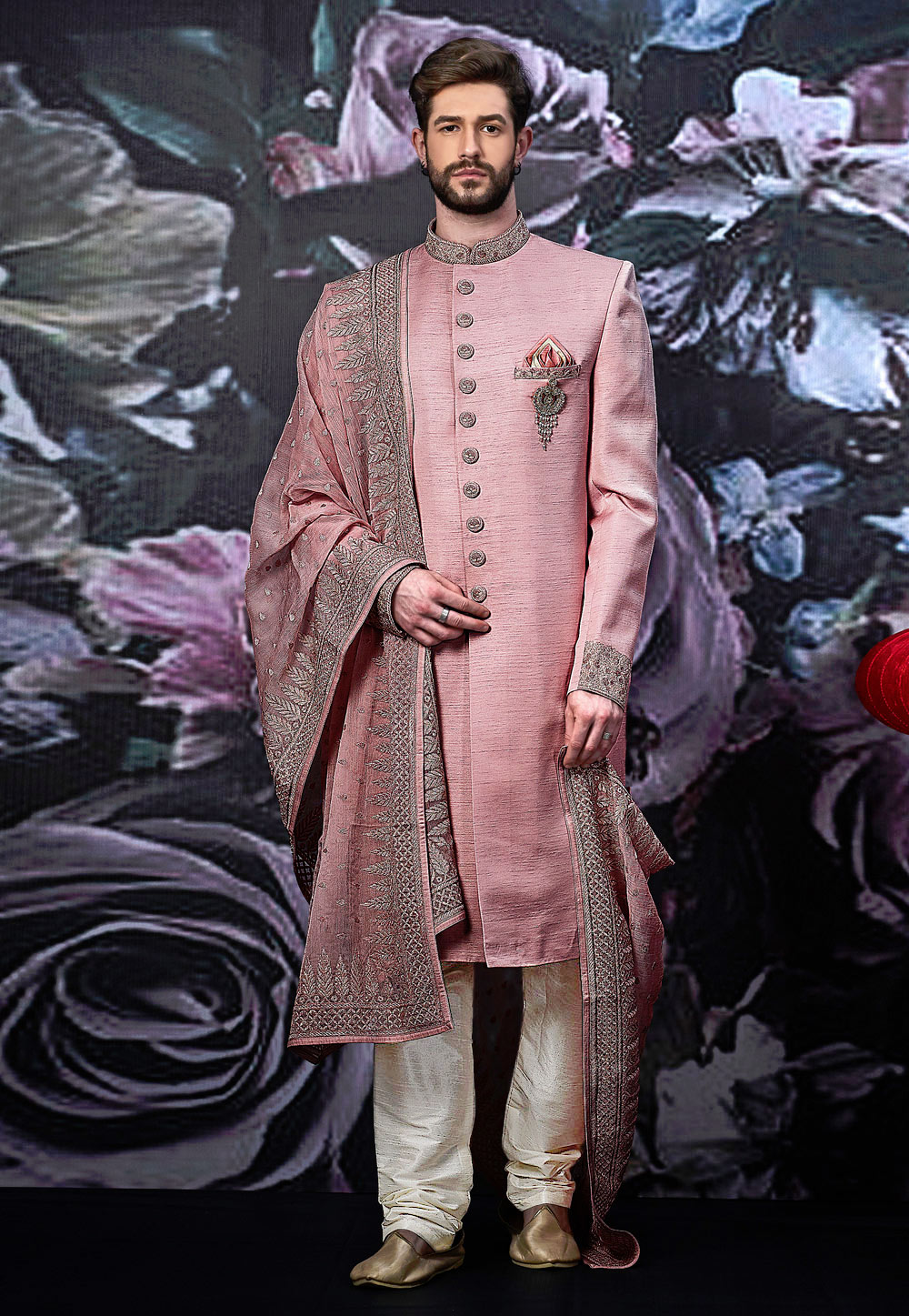 Pink Art Silk Readymade Indo Western Sherwani 190110