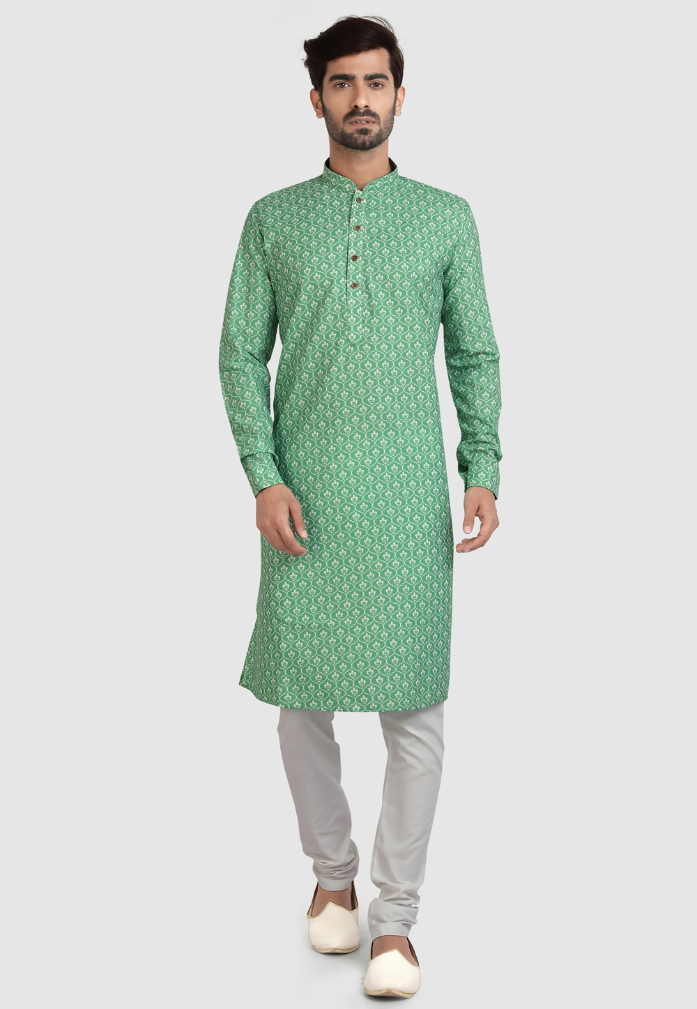 Light Green Cotton Kurta Pajama 241167