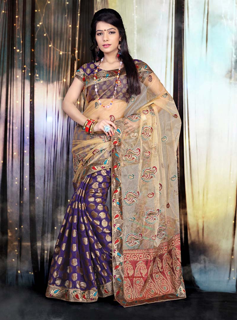 Purple Cotton Chanderi Wedding Saree 65694