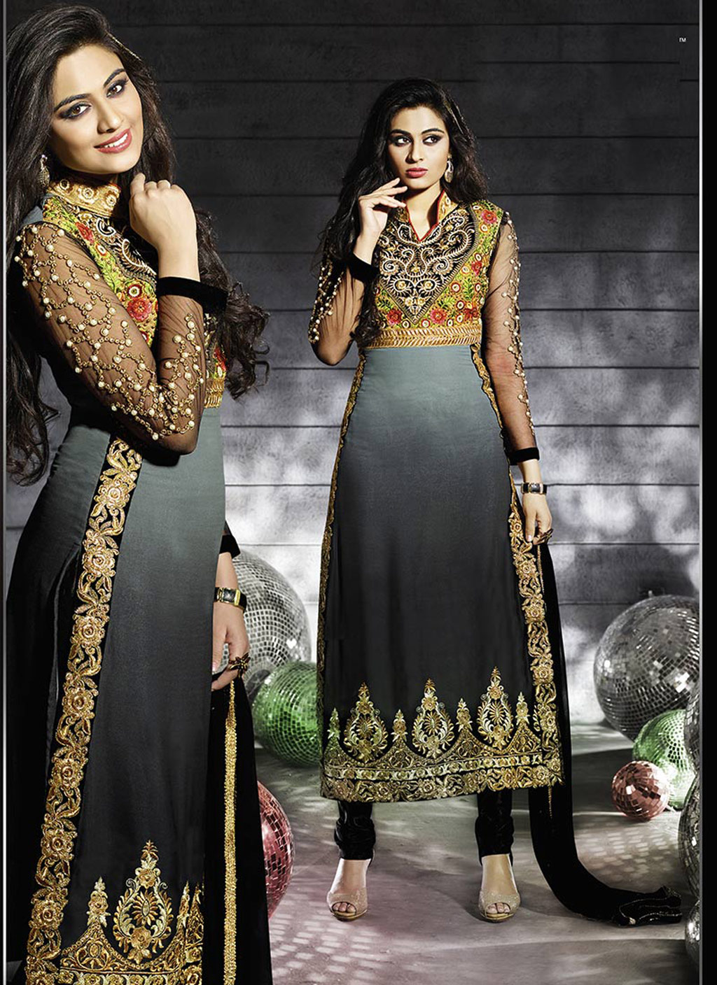 Grey Pure Net Pakistani Style Suit 55943