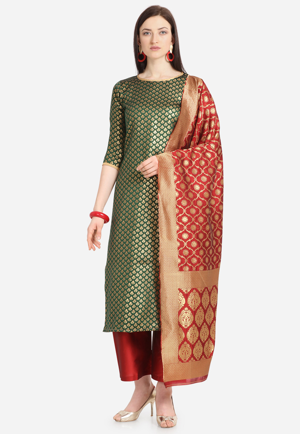Green Cotton Kameez With Palazzo 200645