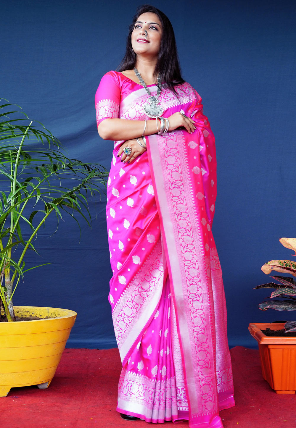 Magenta Banarasi Silk Saree With Blouse 245107