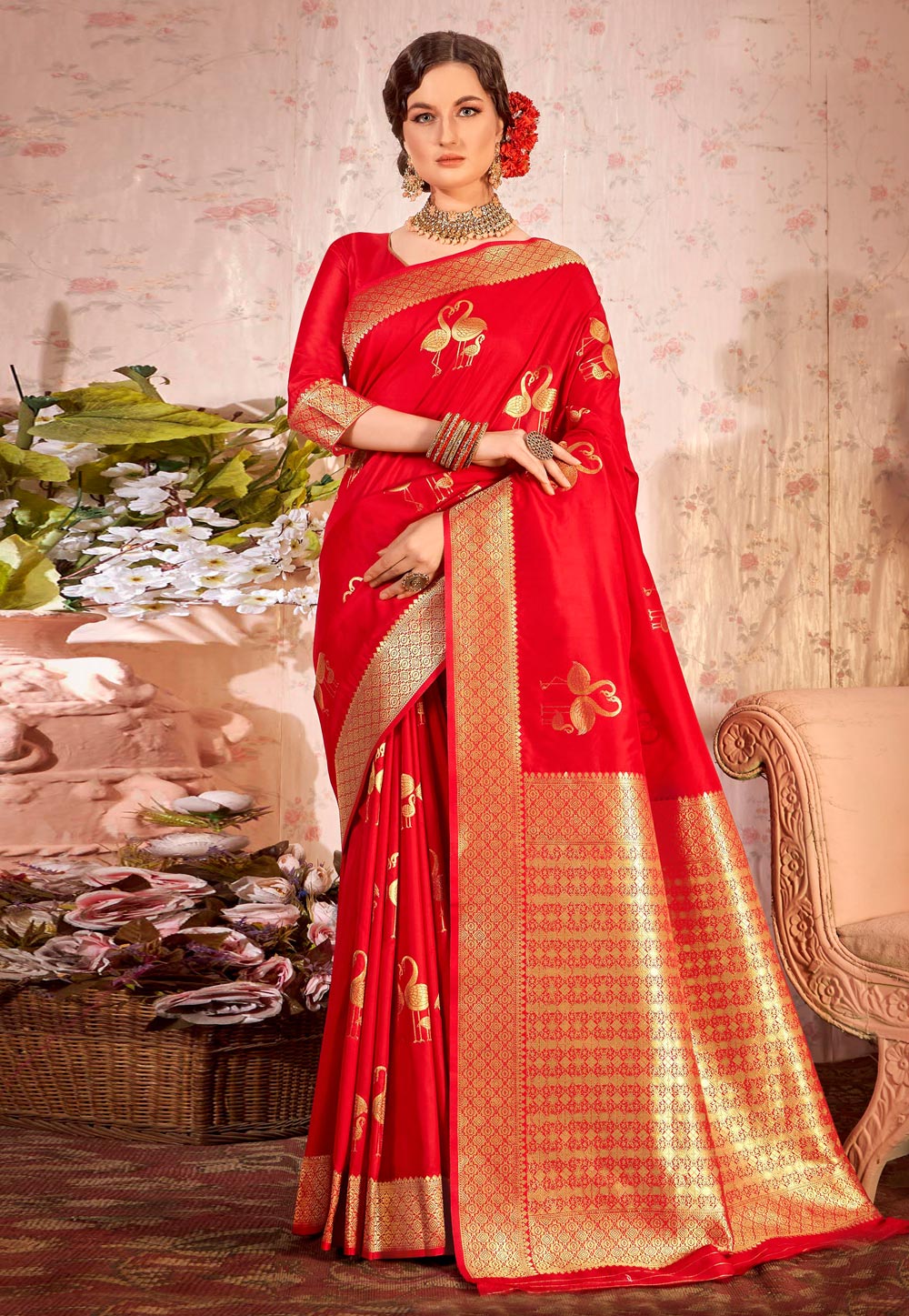 Red Silk Saree With Blouse 237514
