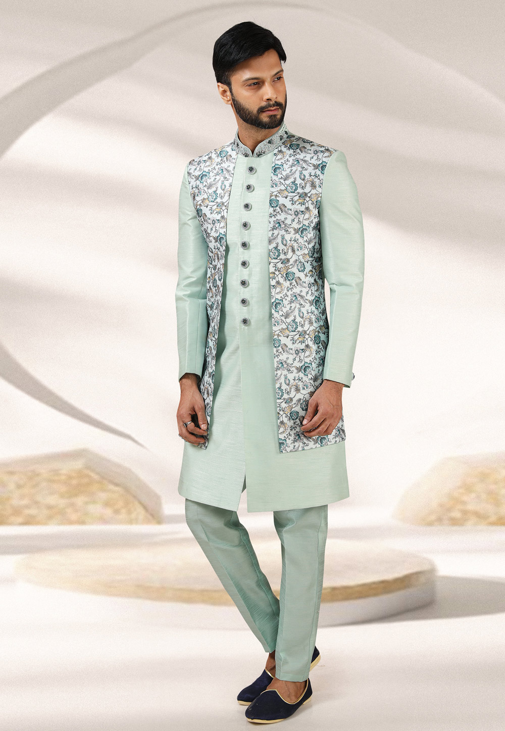 Sea Green Banarasi Indo Western Suit 241369