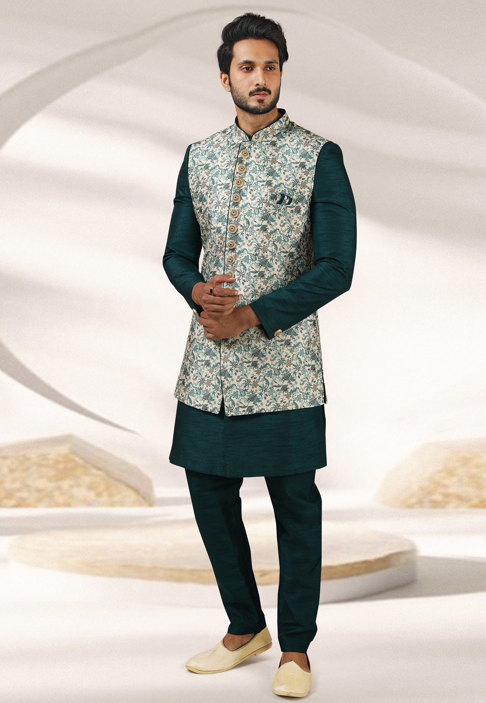 Green Banarasi Indo Western Suit 241374