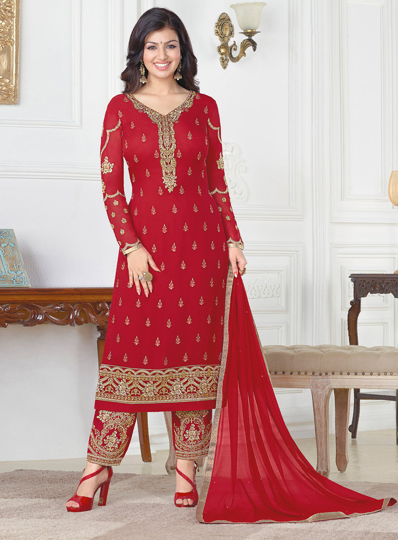 Ayesha Takia Red Georgette Pakistani Style Suit 114543
