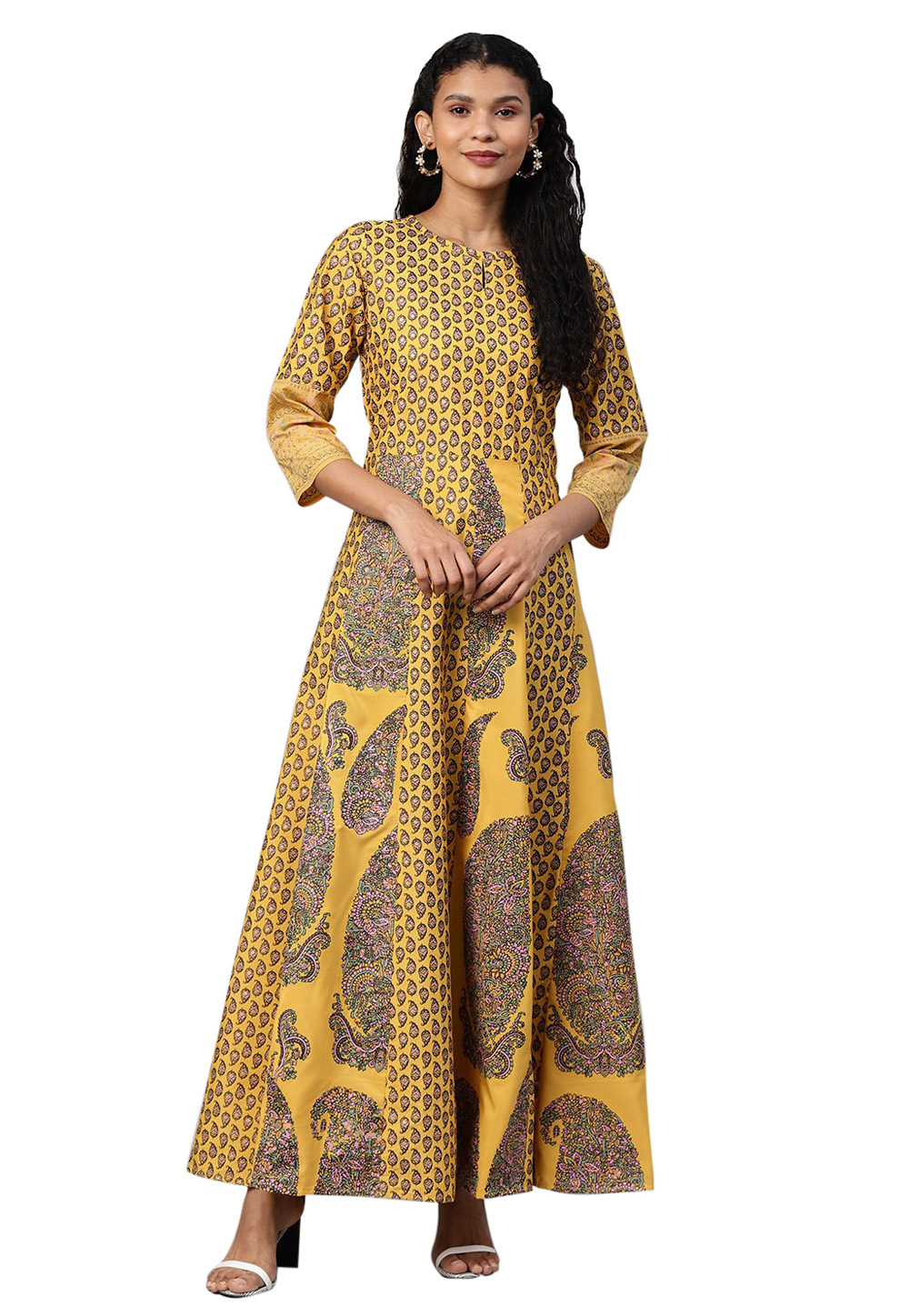 Yellow Polyester Readymade Gown 214298