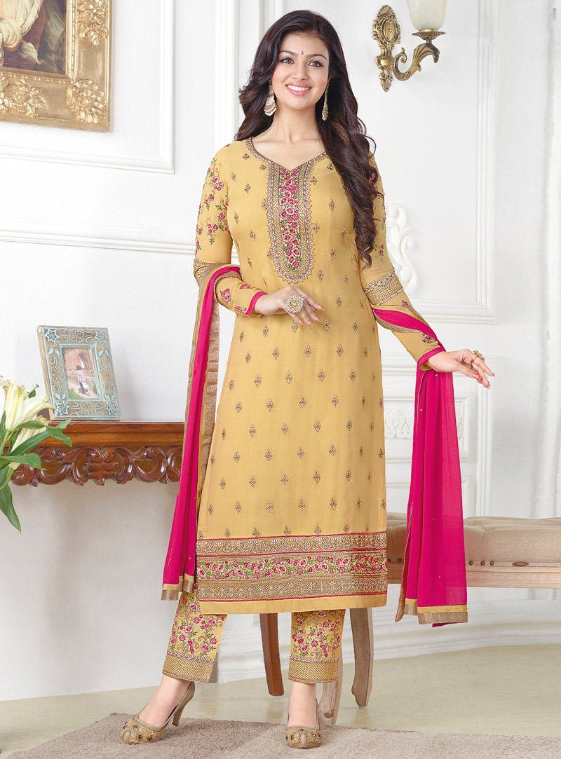 Ayesha Takia Light Yellow Georgette Pant Style Suit 114544