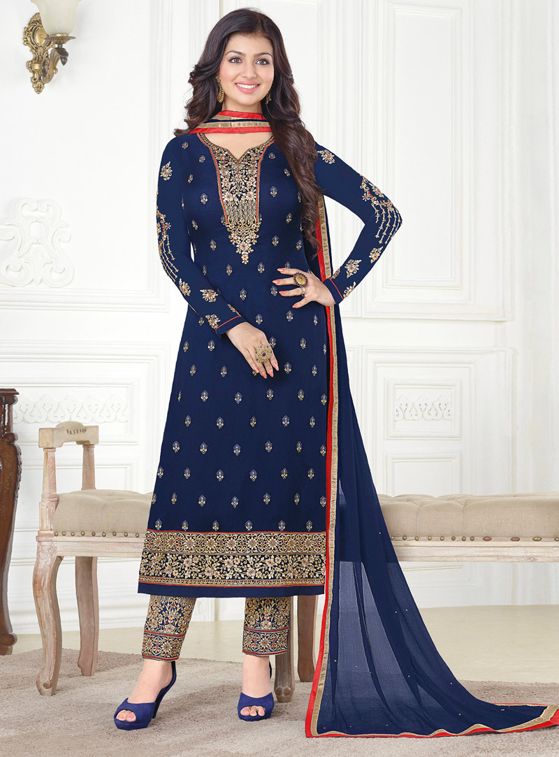 Ayesha Takia Navy Blue Georgette Pakistani Style Suit 114545