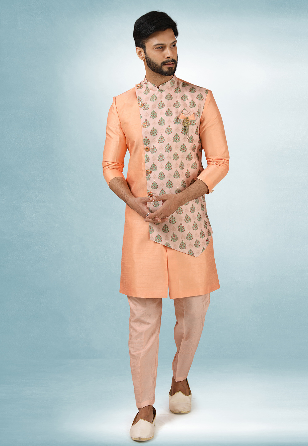 Peach Art Silk Indo Western Suit 241385