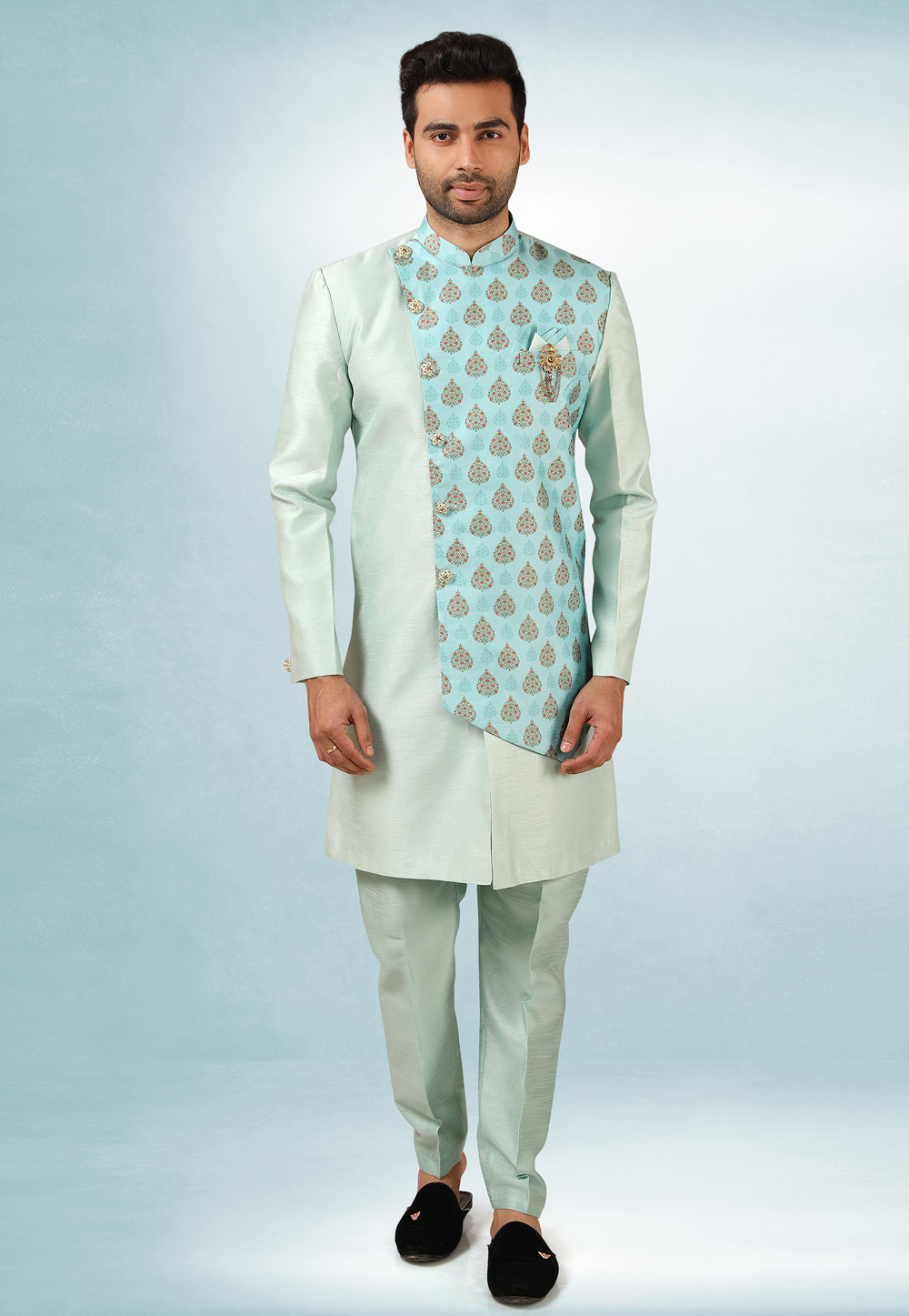 Pista Green Art Silk Indo Western Suit 241386
