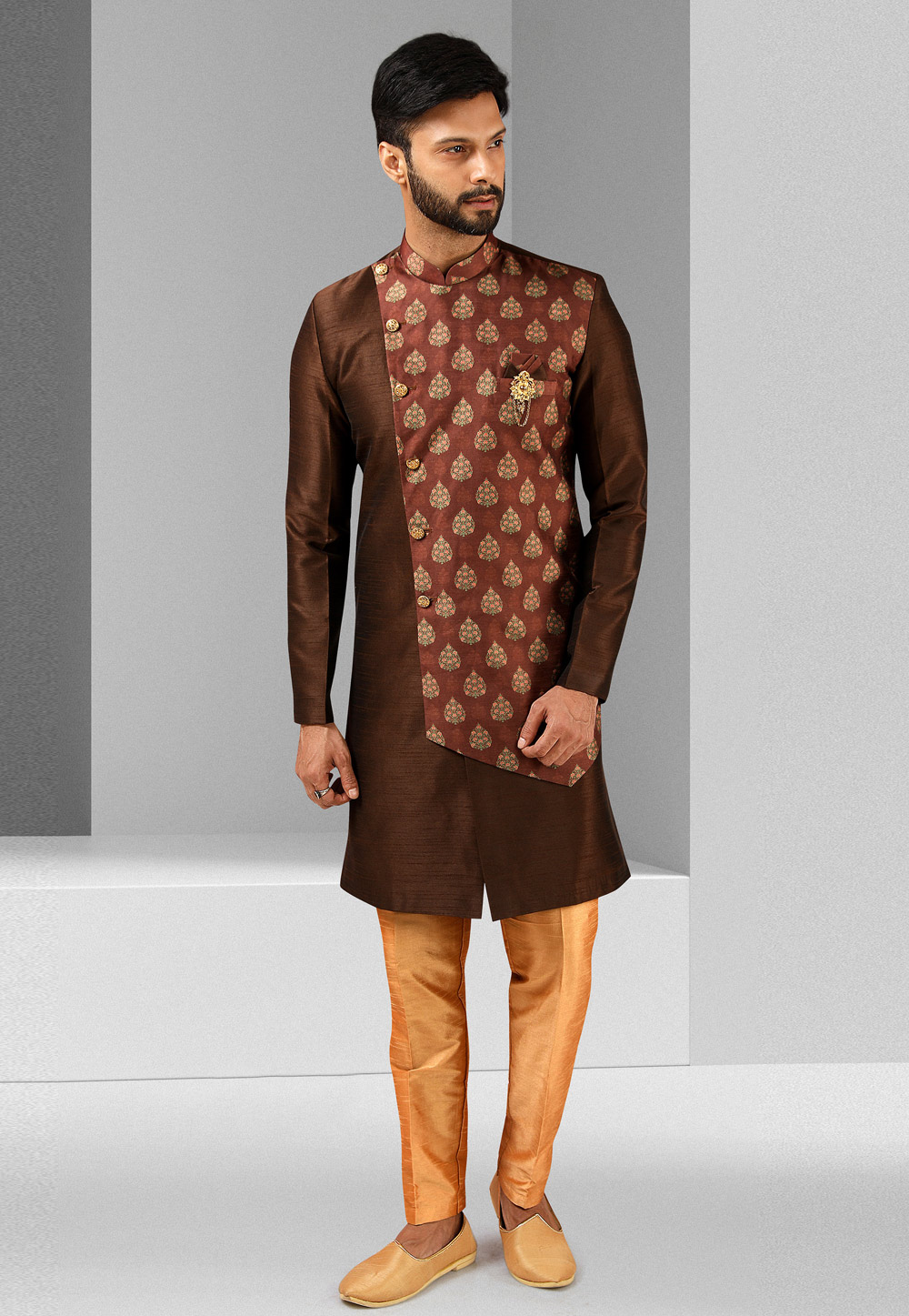 Brown Art Silk Indo Western Suit 241388