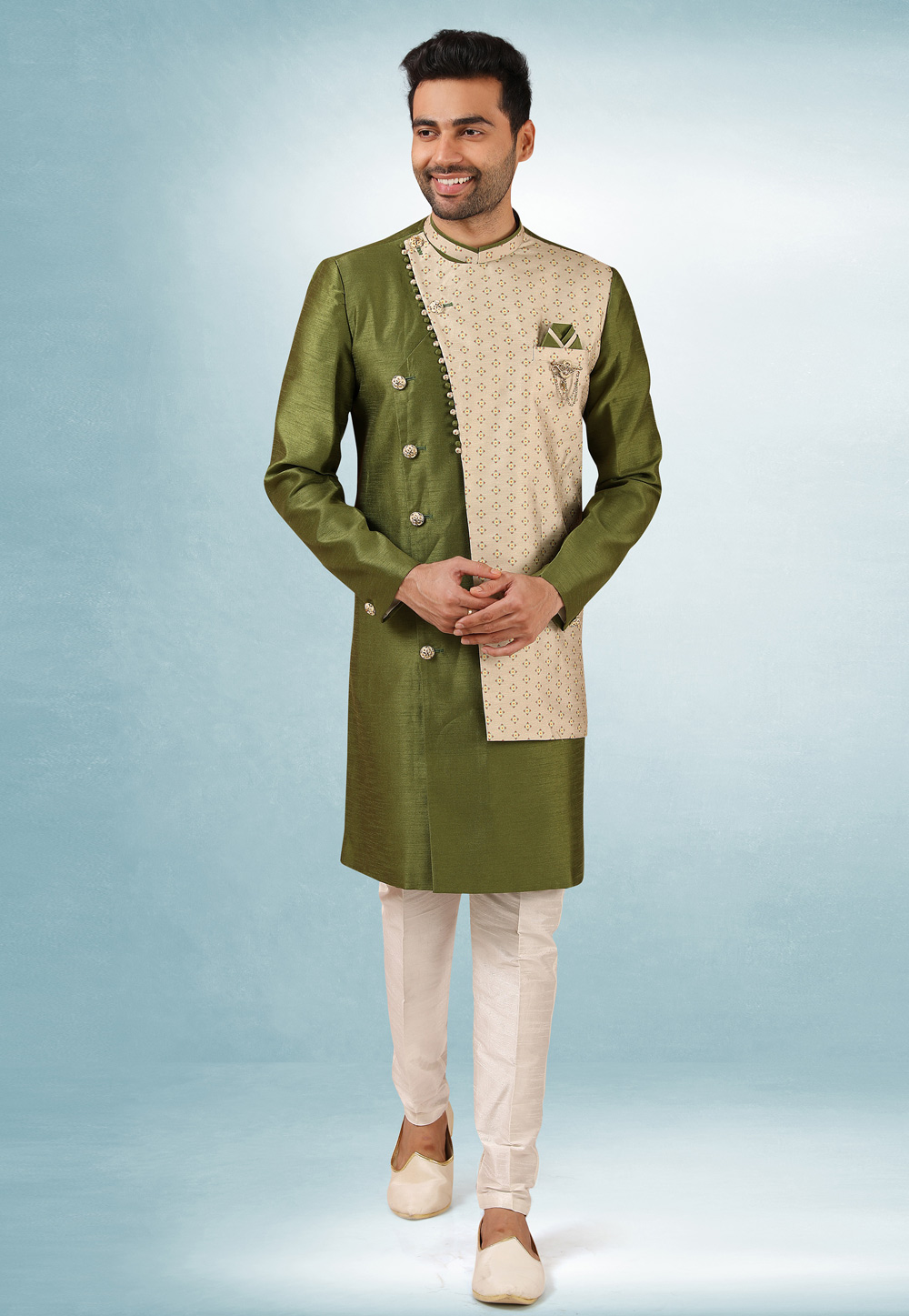Green Art Silk Indo Western Suit 241391