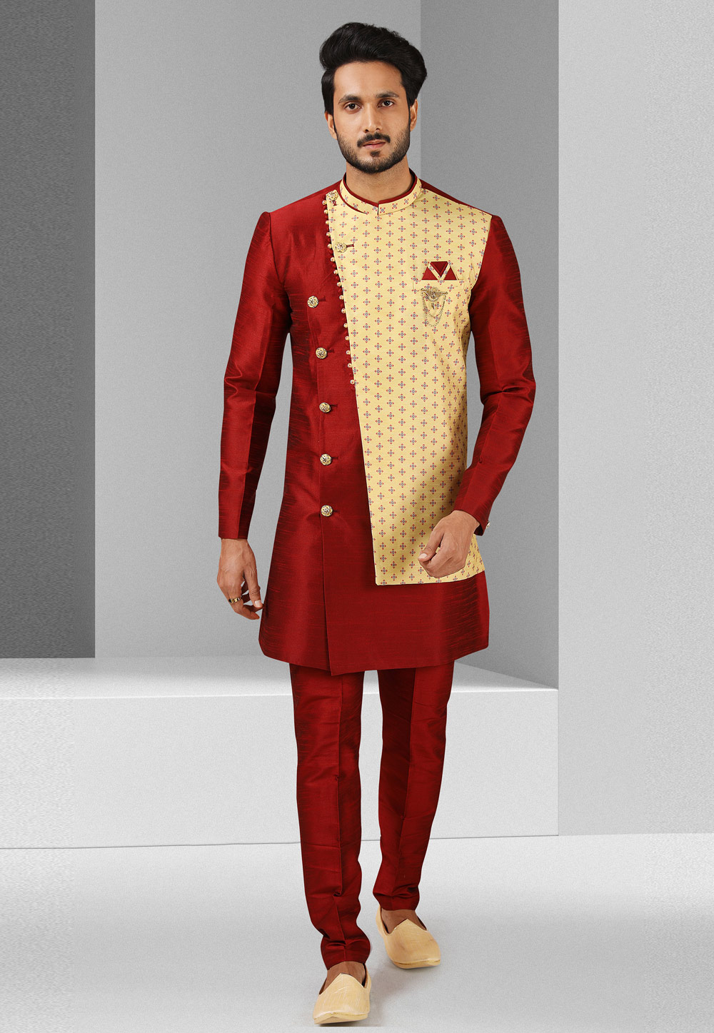 Maroon Art Silk Indo Western Suit 241392