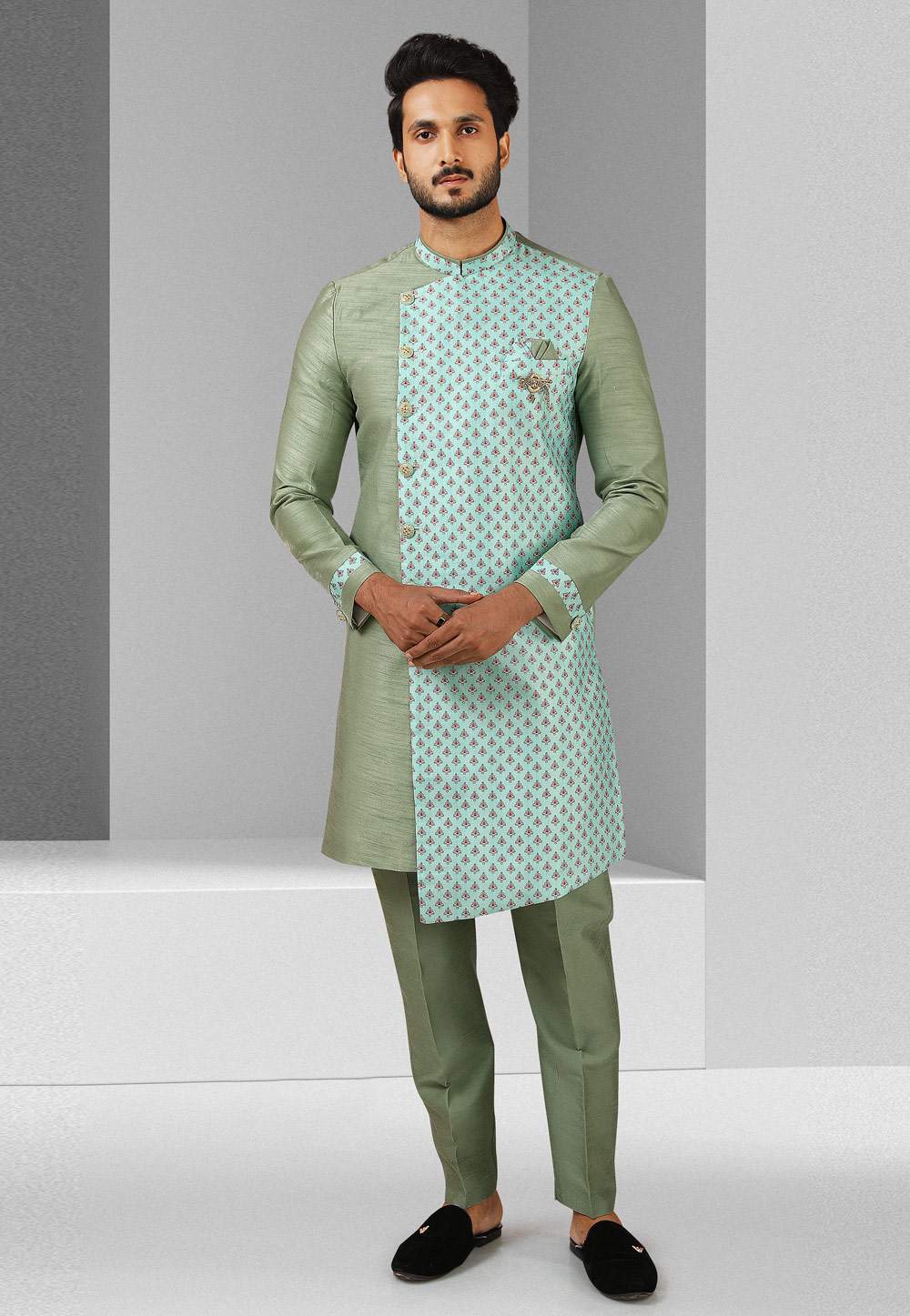 Light Green Art Silk Indo Western Suit 241396