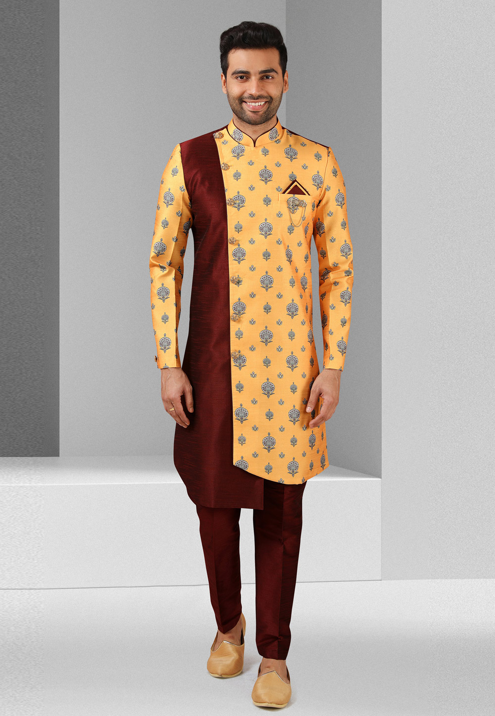 Orange Art Silk Indo Western Suit 241397