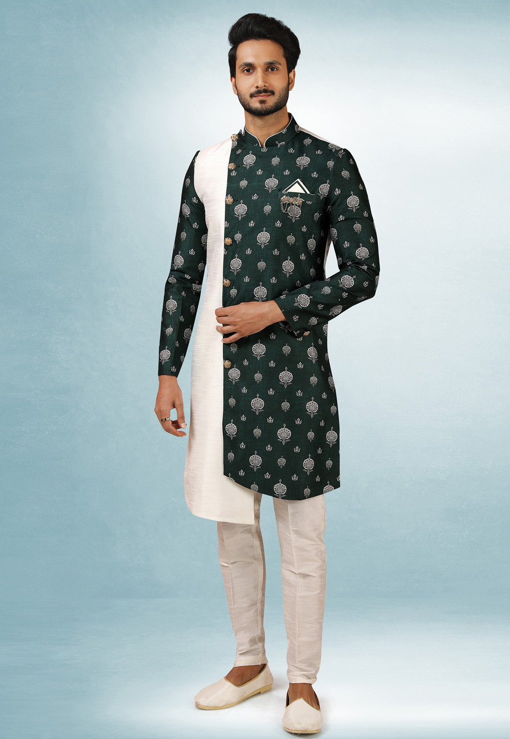 Green Art Silk Indo Western Suit 241398