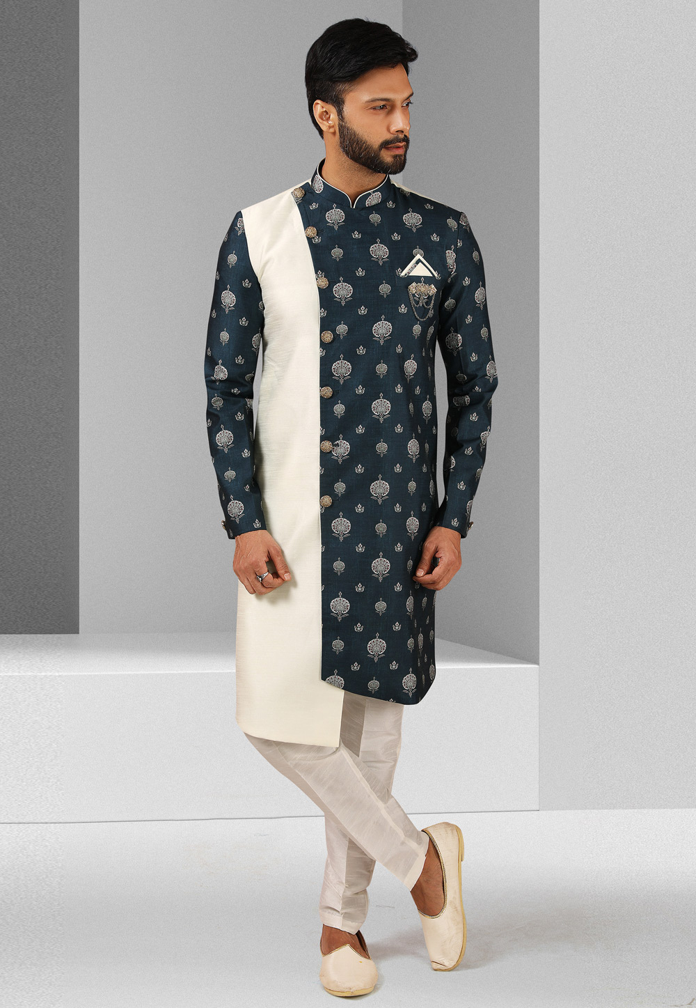 Teal Art Silk Indo Western Suit 241399