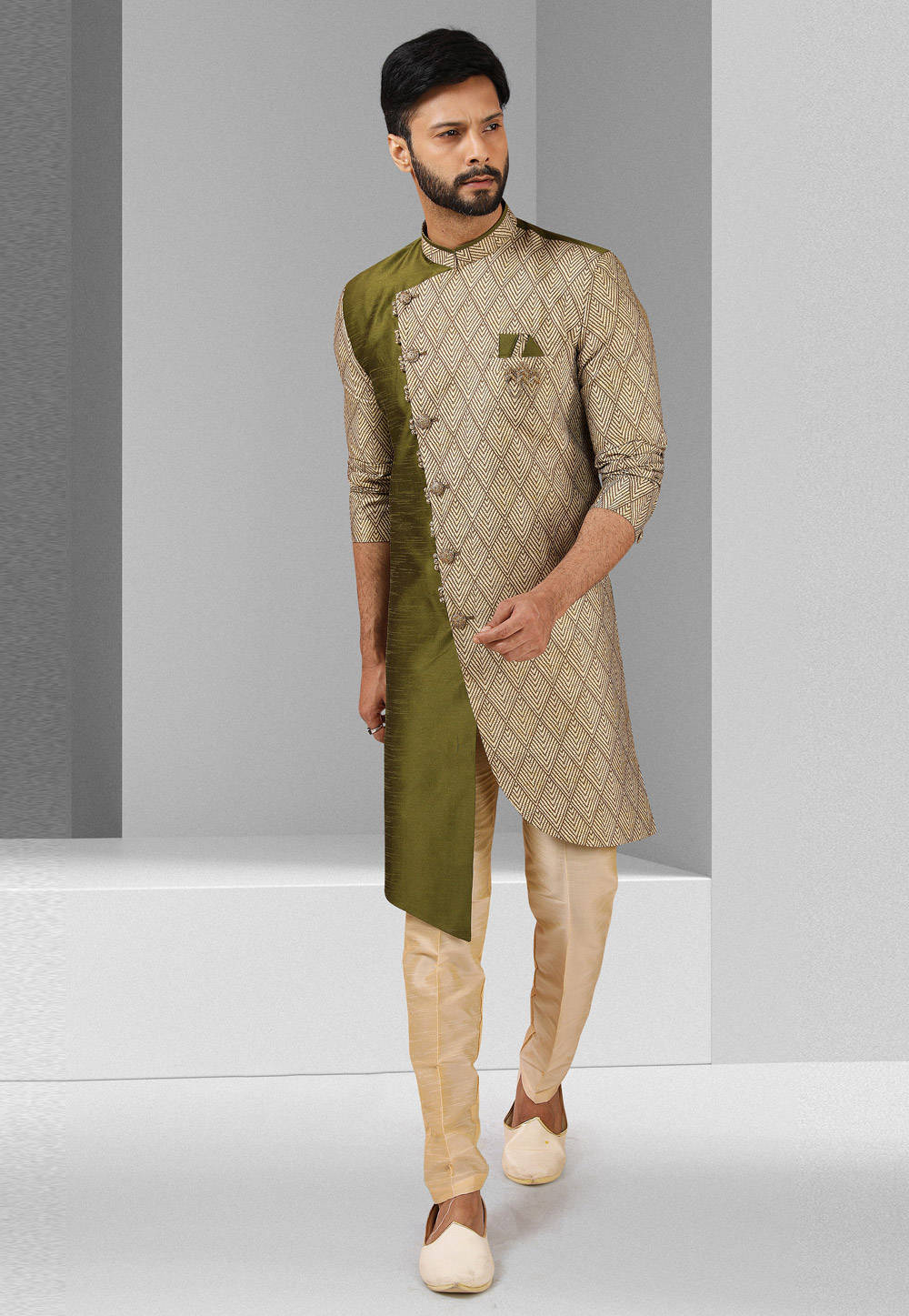Mehndi Art Silk Indo Western Suit 241402