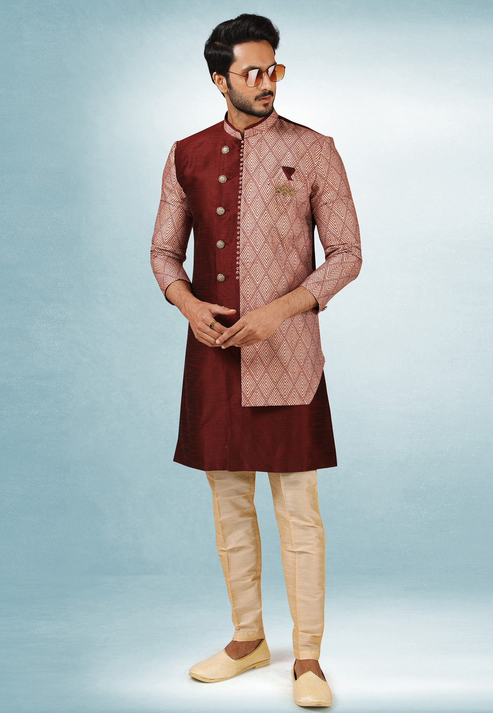 Maroon Art Silk Indo Western Suit 241403