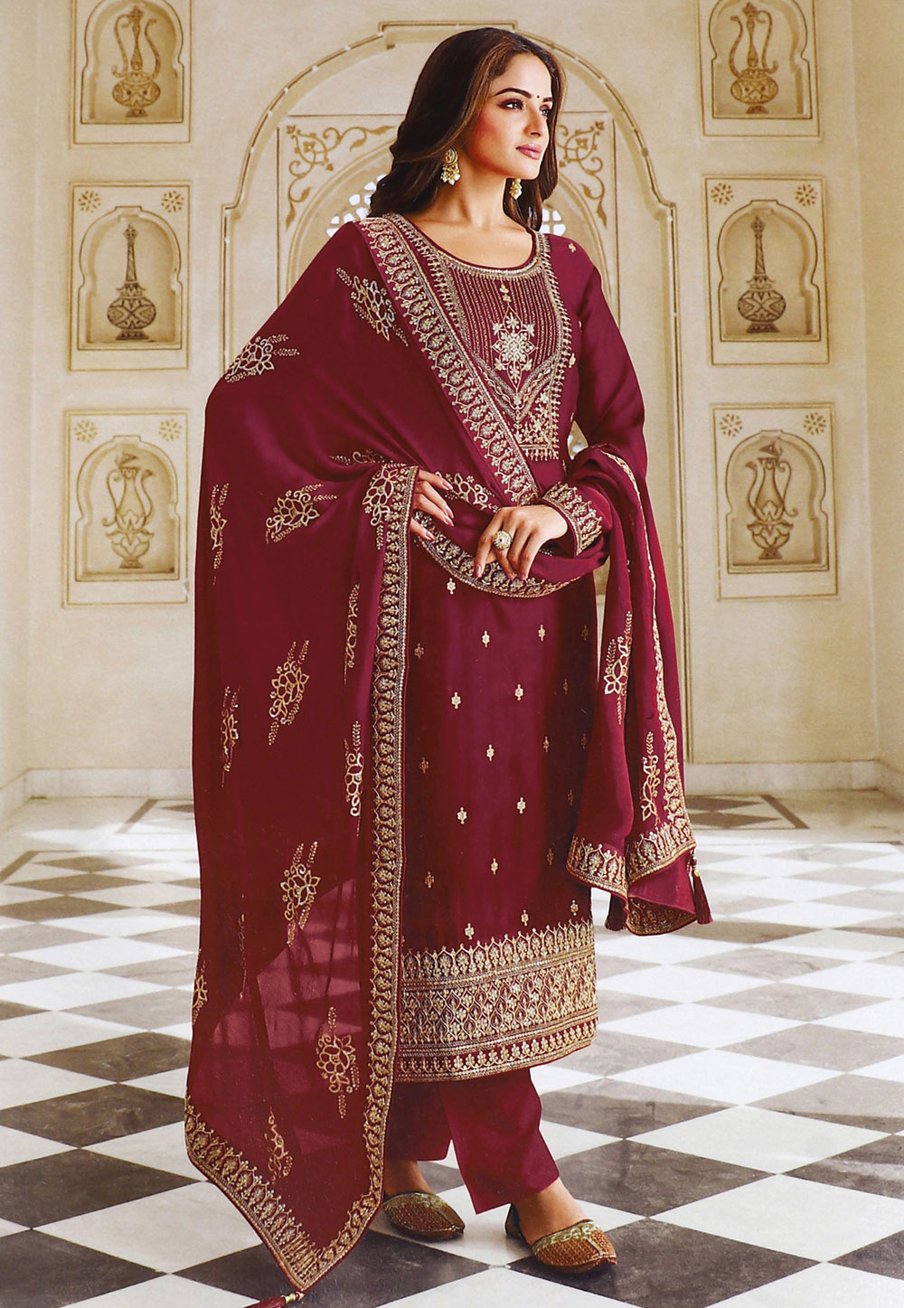 Maroon Silk Pakistani Suit 249885