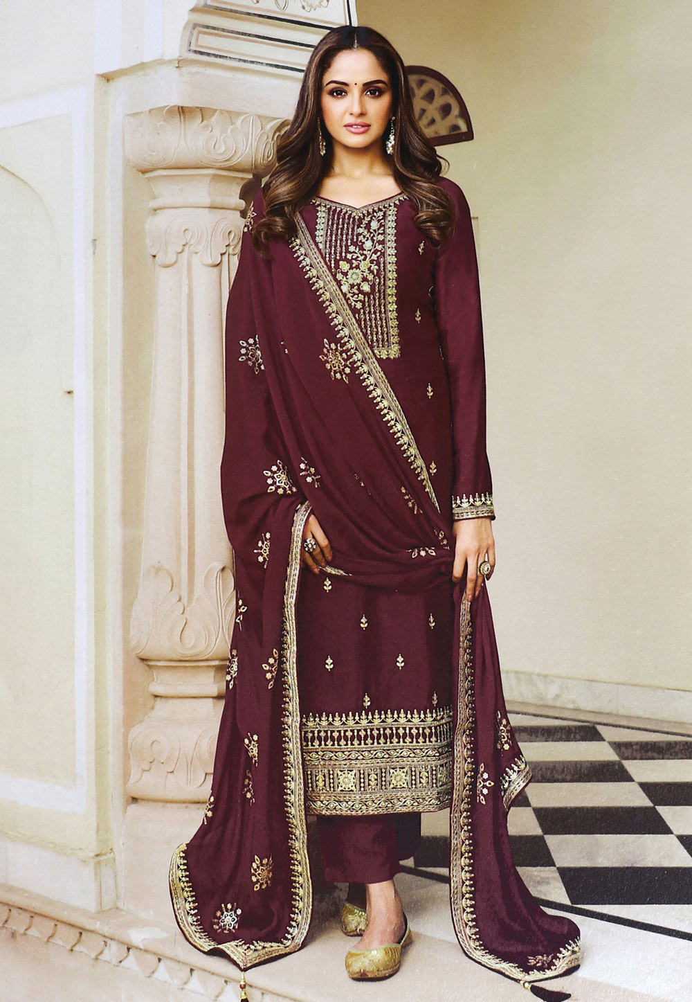 Wine Silk Pakistani Suit 249887
